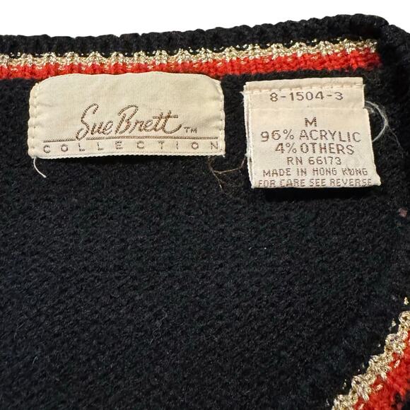 Sue Brett Collection Vintage Tassel Sweater Black Red Gold Silver Medium - Picture 8 of 8
